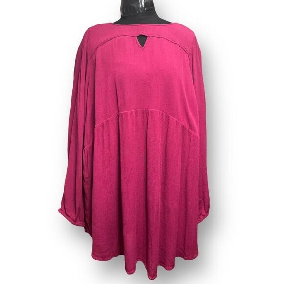 Torrid 5X Wine Red Babydoll Tunic Top Gauze Knit Long Sleeve Keyhole High Low He - Picture 2 of 12